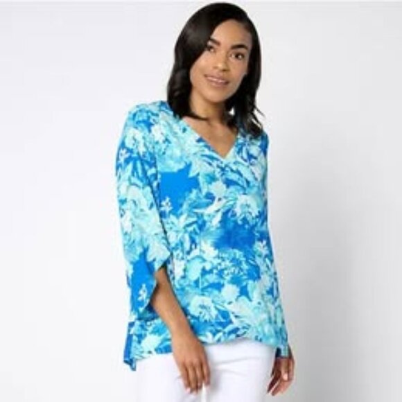 BEAUTIFUL by Lawrence Zarian Paradise Printed V-Neck Blouse - Picture 1 of 1